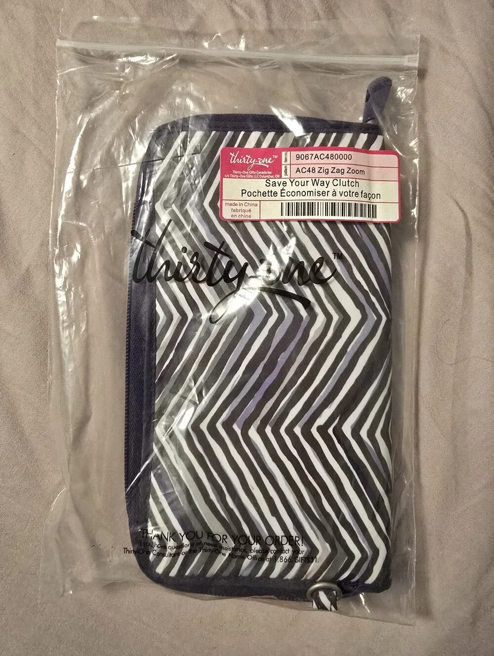thirty-one Black, White & Purple Zigzag Save Your Way Clutch